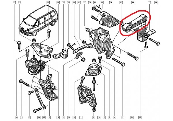 Опора, подушка двигуна задня Renault Espace 3, 1.9dti, 2.0, 2.0 16V, 6025304389